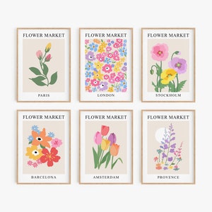 Flower Market Gallery Wall Set of 6 Prints, DIGITAL DOWNLOAD, Flower Market Posters, Abstract Floral Printable Wall Art, Botanical Wall Art