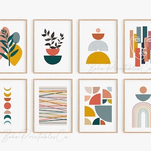 Mid Century Modern Print Set of 8, Abstract Printable Wall Art, DIGITAL DOWNLOAD, Mustard Terracotta Boho Gallery Wall Set