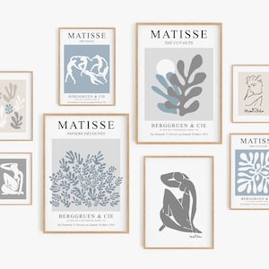Grau Blau Matisse Galerie Wandset, DIGITAL DOWNLOAD, abstrakte druckbare Wandkunst, minimalistisches Druckset, Henri Matisse Ausstellungsposter Set