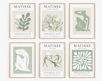Sage Green Matisse Print Set of 6, DIGITAL DOWNLOAD, Abstract Printable Wall Art, Sage Green Gallery Wall Set, Matisse Exhibition Poster