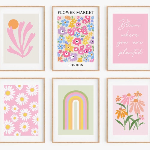 Pink Gallery Wall Set Floral Art Print Set of 6 DIGITAL - Etsy