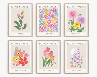 Flower Market Gallery Wall Set of 6 Prints, DIGITAL DOWNLOAD, Flower Market Posters, Abstract Floral Printable Wall Art, Botanical Wall Art
