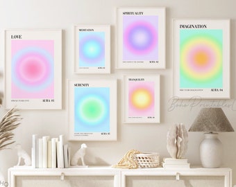 Gradient Aura Print Set of 6, Spiritual Affirmation Printable Wall Art, DIGITAL DOWNLOAD, Positive Energy Wall Art, Aura Gallery Wall Set