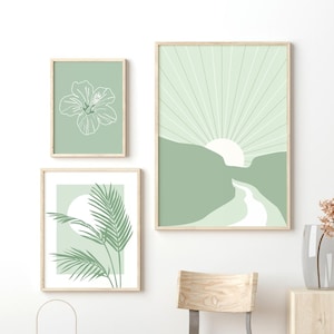 Sage Green Print Set of 3, Boho Gallery Wall Set, Abstract Printable Wall Art, Botanical Line Art, Floral Wall Decor, DIGITAL DOWNLOAD