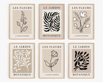 Neutral Botanical Print Set of 6, Les Fleurs Prints, DIGITAL DOWNLOAD, French Wall Art, Vintage Floral Exhibition Poster, Boho Wall Decor