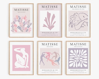 Pastel Matisse Print Set of 6 DIGITAL DOWNLOAD Blush Pink Lilac Grey Abstract Printable Wall Art Matisse Exhibition Poster Gallery Wall Set
