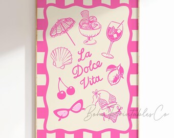 Italian Quote Print, La Dolce Vita Printable Wall Art, Bright Pink Print DIGITAL DOWNLOAD, Trendy Wall Decor, Girly Wall Art, Italian Summer