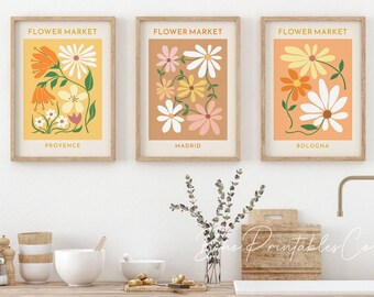 Flower Market Print Set of 3, Gallery Wall Set, DIGITAL DOWNLOAD, Abstract Flower Poster Set, Boho Wall Decor, Botanical Printable Wall Art