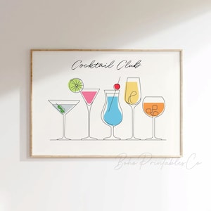 Retro Cocktail Club Print, Bar Cart Decor, Bar Printable Wall Art, DIGITAL DOWNLOAD, Minimalist Cocktail Glasses Poster, Trendy Drinks Print