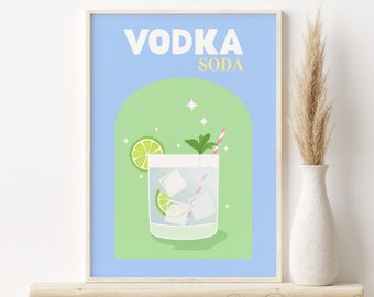 Vodka Soda Print, Retro Cocktail Printable Wall Art, DIGITAL DOWNLOAD, Alcohol Wall Art, Vintage Cocktail Poster, Bar Cart Decor