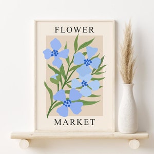 Blue Flower Market Print, Abstract Botanical Printable Wall Art, DIGITAL DOWNLOAD, Matisse Flower Market Poster, Modern Floral Print image 1