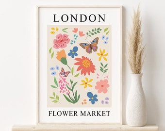 Stampa del mercato dei fiori, DOWNLOAD DIGITALE, Poster del mercato dei fiori di Londra, Arte murale STAMPABILE, Stampa floreale astratta, Arte murale botanica boho