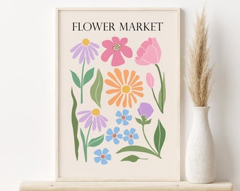 Flower Market Print, Abstract Floral Printable Wall Art, DIGITAL DOWNLOAD, Colorful Wall Art, Flower Market Poster, Pastel Danish Decor