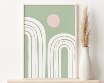 Sage Green Abstract Print, Geometric Arches Printable Wall Art, DIGITAL DOWNLOAD, Mid Century Modern Poster, Boho Wall Decor