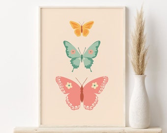 Retro Butterfly Print, Boho Butterfly Printable Wall Art, DIGITAL DOWNLOAD, Butterflies Wall Art, Boho Girl's Room Print, Trendy Wall Decor