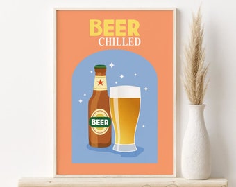 Impresión de cerveza, póster de bebida retro, DESCARGA DIGITAL, arte de pared imprimible con alcohol, póster de cerveza lager vintage, decoración de carrito de bar, decoración de dormitorio
