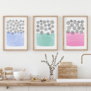 Pastel Print Set of 3, Abstract Floral Printable Wall Art, Modern Abstract Art, Colour Block Gallery Wall Set, DIGITAL DOWNLOAD