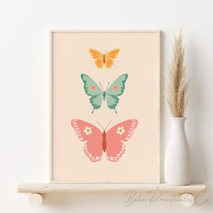 Retro Butterfly Print, Boho Butterfly Printable Wall Art, DIGITAL DOWNLOAD, Butterflies Wall Art, Boho Girl&#39;s Room Print, Trendy Wall Decor