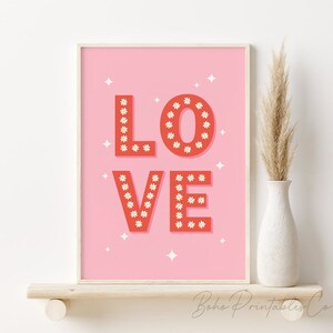 Love Print, Retro Valentines Day PRINTABLE Wall Art, DIGITAL DOWNLOAD, Red Pink Love Typography Poster, Galentines Day Decor Positivity Gift