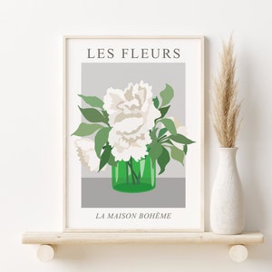 Les Fleurs Print, Botanical Exhibition Poster, DIGITAL DOWNLOAD, Flowers in Vase Printable Wall Art, Abstract Floral Art, Modern Wall Art