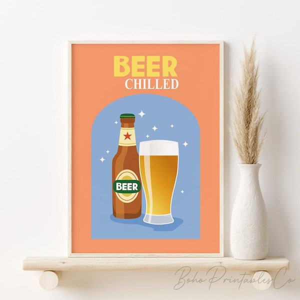 Bier Druck, Retro Getränk Poster, DIGITALER DOWNLOAD, Alkohol druckbare Wandkunst, Vintage Bier Lager Poster, Bar Cart Dekor, Wohnheim Zimmer Dekor