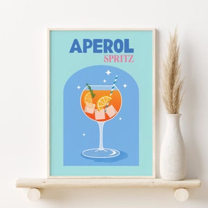 Aperol Spritz Print, Retro Cocktail Printable Wall Art, DIGITAL DOWNLOAD, Bar Cart Print, Colourful Cocktail Poster, Bar Cart Decor