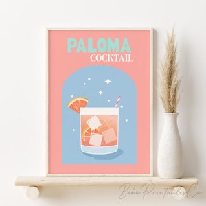 Paloma Cocktail Print, Retro Cocktail Poster, DIGITAL DOWNLOAD, Bar Cart Decor, Drinks Printable Wall Art, Trendy Dorm Room Decor