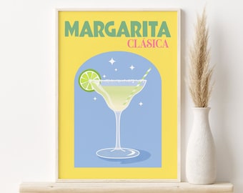 Margarita Print, Colorful Cocktail Printable Wall Art, DIGITAL DOWNLOAD, Preppy Bar Cart Wall Art, Retro Cocktail Poster, Bar Cart Decor
