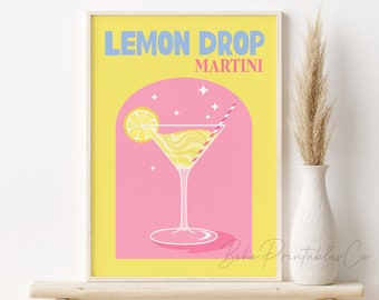 Lemon Drop Martini Print, Retro Cocktail Printable Wall Art, DIGITAL DOWNLOAD, Colorful Bar Cart Decor, Cocktail Poster, Bar Cart Wall Art