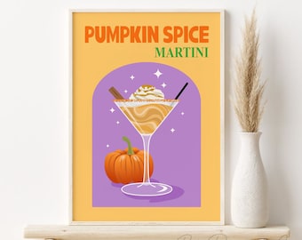 Pumpkin Spice Martini Print, Halloween Cocktail Printable Wall Art, Halloween Bar Cart Sign, DIGITAL DOWLOAD, Fall Autumn Kitchen Wall Decor