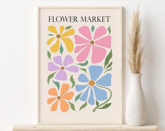 Pastel Flower Market Print, Abstract Flowers Printable Wall Art, DIGITAL DOWNLOAD, Colorful Daisy Print, Floral Poster, Boho Wall Decor