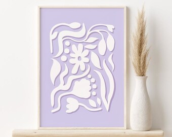 Lilac Abstract Flowers Print, Botanical Cut Outs Poster, DIGITAL DOWNLOAD, Floral Printable Wall Art, Pastel Danish Decor Scandinavian Print
