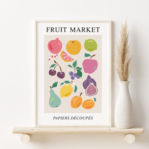 Abstract Fruit Print, Fruit Market Printable Wall Art, DIGITAL DOWNLOAD, Colorful Kitchen Art, Cut Outs Print, Kitchen Decor