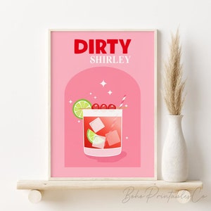 Dirty Shirley Cocktail Print, Retro Cocktail Poster, DIGITAL DOWNLOAD, Pink Preppy Dorm Room Decor, Bar Cart Printable Wall Art