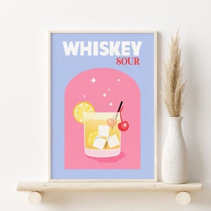 Whiskey Sour Print, Colorful Cocktail Printable Wall Art, DIGITAL DOWNLOAD, Bar Cart Wall Art, Retro Cocktail Poster, Bar Cart Decor