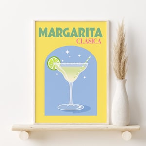 Margarita Print, Kolorowy koktajl do wydrukowania na ścianie, CYFROWE POBIERANIE, Preppy Bar Cart Wall Art, Retro Cocktail Poster, Bar Cart Decor