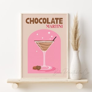 Czekoladowy Martini Wydruk, Retro Koktajl DO DRUKU Sztuka Ścienna, CYFROWE POBIERANIE, Walentynkowy Bar Cart Ścienna Sztuka, Plakat Koktajlowy, Wystrój Baru