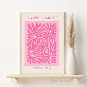 Pink Flower Market Print, Stockholm Flower Market Poster, DIGITAL DOWNLOAD, Abstract Matisse Flowers Print, Trendy Wall Decor