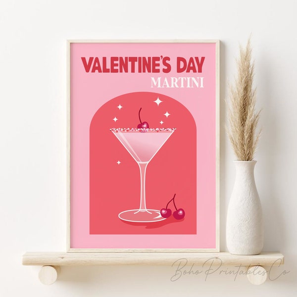 Valentines Day Cocktail Printable Wall Art, DIGITAL DOWNLOAD, Valentine's Day Party Home Bar Sign, Retro Cocktail Poster, Bar Cart Print