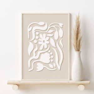 Neutrale botanische Ausschnitte Print, abstrakte Blumen druckbare Wandkunst, DIGITAL DOWNLOAD, beige weiße organische Formen Poster, moderne Kunst Druck