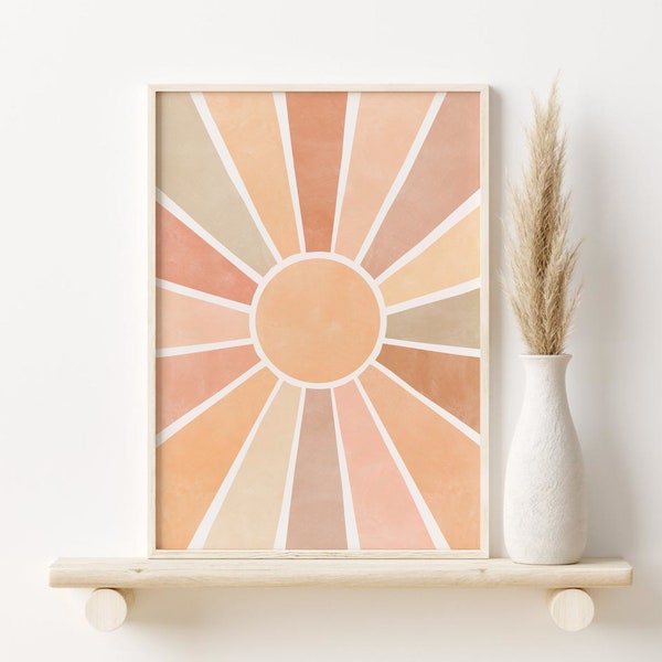 Boho Sun Wall Art, Neutral Minimal Sun Print, Printable Wall Art, Abstract Boho Print, Sunburst Poster, Digital Download, Boho Home Decor