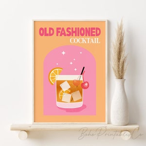 Old Fashioned Cocktail Print, Retro Cocktail Printable Wall Art, DIGITAL DOWNLOAD, Bar Cart Wall Art, Alcohol Poster, Home Bar Decor