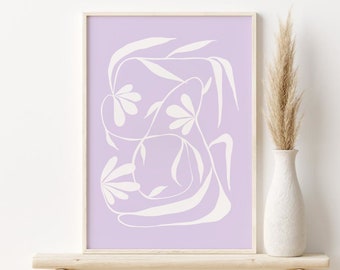 Lilac Wall Art, Abstract Floral Print, Printable Art, DIGITAL DOWNLOAD, Lilac Botanical Poster, Minimal Flowers Print, Pastel Danish Decor
