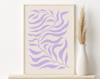 Matisse Style Leaf Print, Lilac Abstract Leaf Printable Wall Art, DIGITAL DOWNLOAD, Modern Botanical Poster, Scandinavian Wall Art