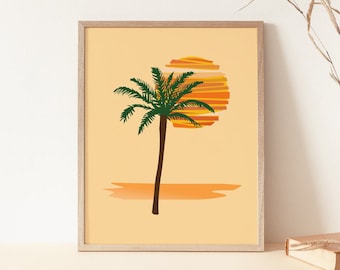 Impresión de palmera, impresión tropical bohemia, impresión de arte abstracto minimalista, arte moderno de mediados de siglo, decoración bohemia, arte de pared IMPRIMIBLE, descarga digital
