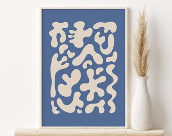 Navy Blue Abstract Print, Modern Printable Wall Art DIGITAL DOWNLOAD, Organic Shapes Poster, Minimal Wall Art, Living Room Print, Boho Decor