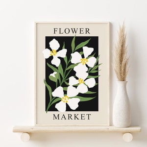 Flower Market Print, DIGITAL DOWNLOAD, Abstract Botanical Printable Wall Art, Flower Market Poster, Black Beige White Floral Wall Decor