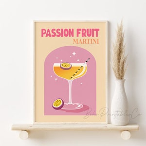 Passion Fruit Martini Print, Retro Cocktail druckbare Wandkunst, DIGITAL DOWNLOAD, Bar Warenkorb Schild, Cocktail Poster, Hausbar Dekor
