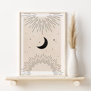 Sun and Moon Stars Print, Boho Printable Wall Art, Celestial Print, Digital Download, Minimalist Poster, Neutral Wall Art, Boho Home Decor