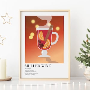 Impresión de vino caliente, arte de pared imprimible de cóctel navideño retro, DESCARGA DIGITAL, póster de carrito de bar, impresión de bebida navideña, decoración de bar navideño